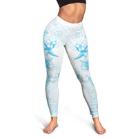 Fiji Leggings Masi Tapa Pattern Blue LT05 - Polynesian Pride