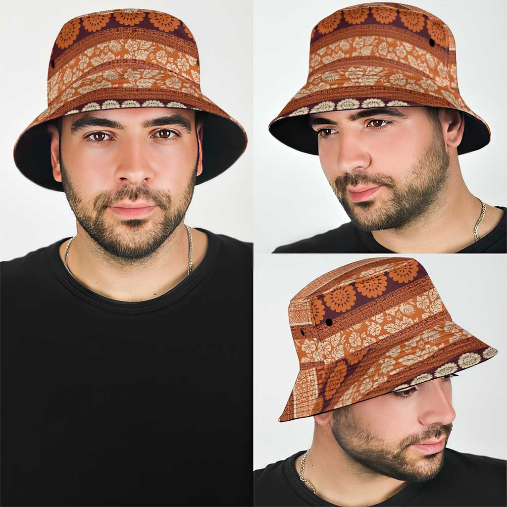 Fiji Marau na Kerisimasi Bucket Hat Gold Tapa Masi Inspired Christmas - Polynesian Pride