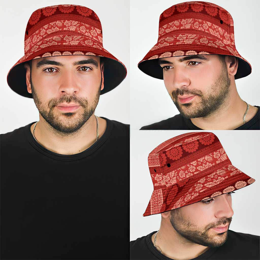 Fiji Marau na Kerisimasi Bucket Hat Red Tapa Masi Inspired Christmas - Polynesian Pride