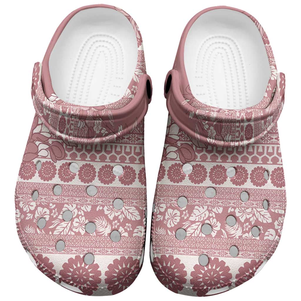 Fiji Marau na Kerisimasi Clogs Shoes Dusty Rose Tagimoucia Tapa Masi Tribal - Polynesian Pride