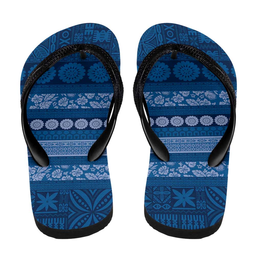 Fiji Marau na Kerisimasi Flip Flops Blue Tapa Masi Inspired Christmas - Polynesian Pride