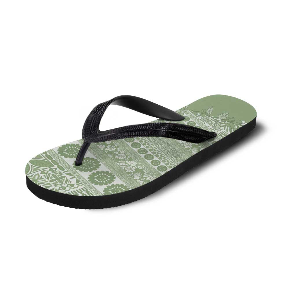 Fiji Marau na Kerisimasi Flip Flops Sage Green Tagimoucia Tapa Masi Tribal - Polynesian Pride