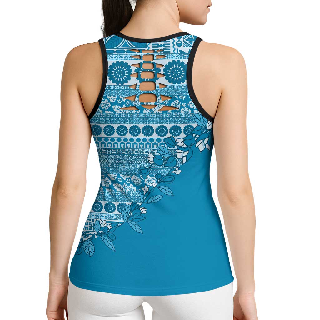 Fiji Marau na Kerisimasi Hollow Tank Top Aqua Tagimoucia Tapa Masi Tribal - Polynesian Pride