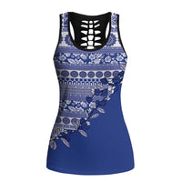 Fiji Marau na Kerisimasi Hollow Tank Top Blue Tagimoucia Tapa Masi Tribal - Polynesian Pride