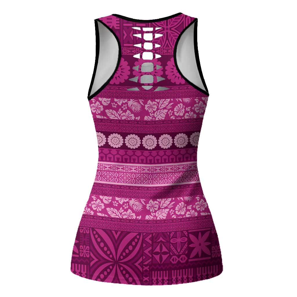 Fiji Marau na Kerisimasi Hollow Tank Top Pink Tapa Masi Inspired Christmas - Polynesian Pride
