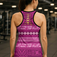Fiji Marau na Kerisimasi Hollow Tank Top Pink Tapa Masi Inspired Christmas - Polynesian Pride