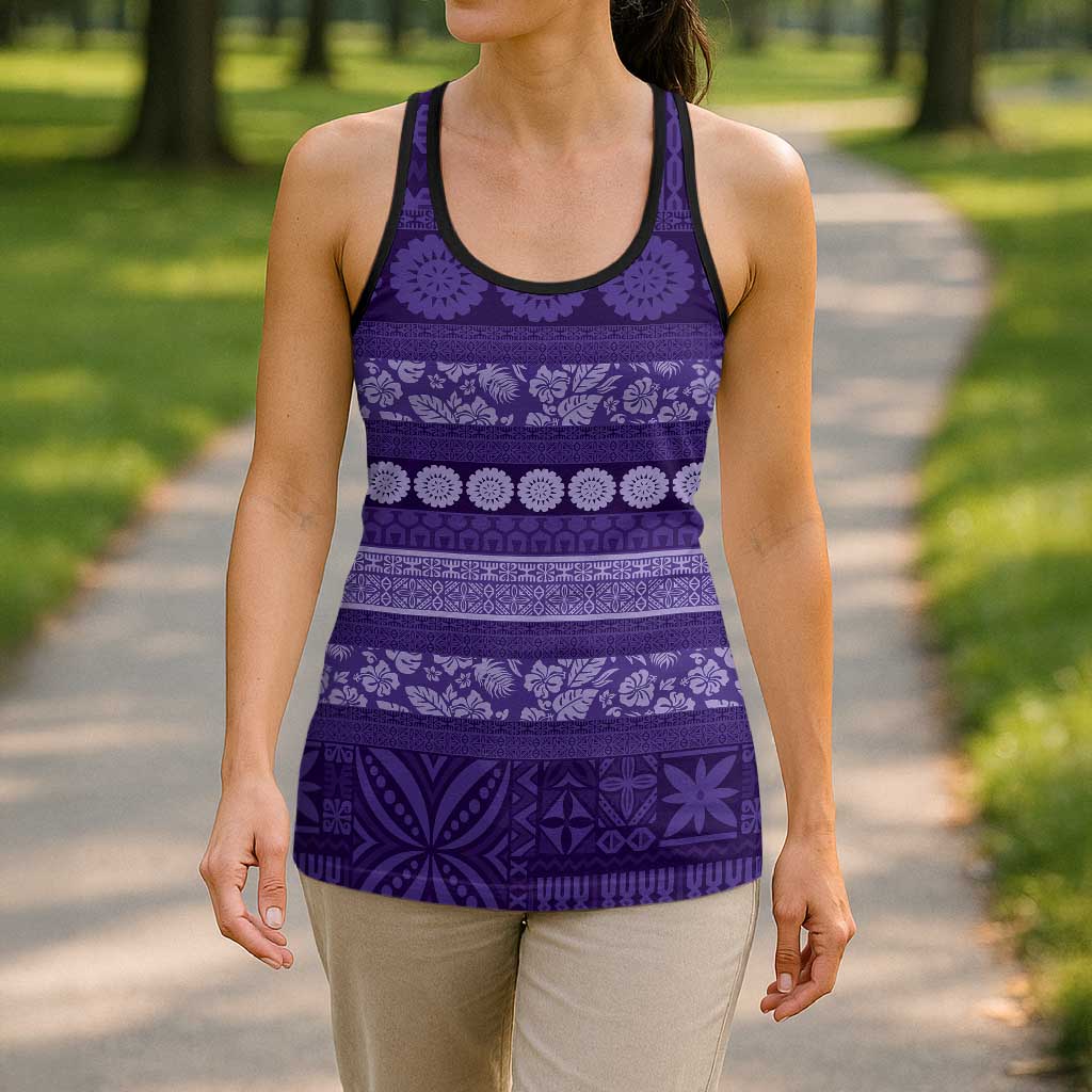 Fiji Marau na Kerisimasi Hollow Tank Top Purple Tapa Masi Inspired Christmas - Polynesian Pride