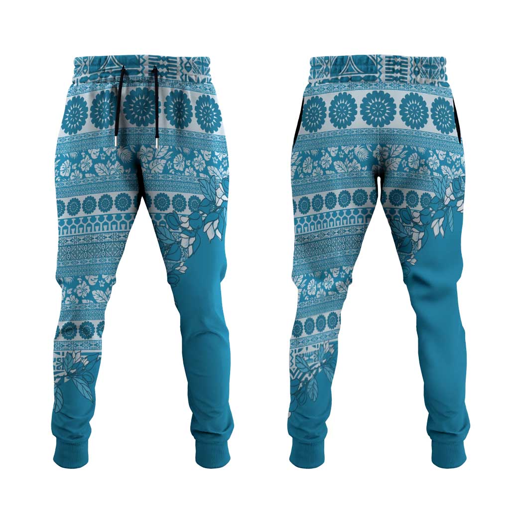 Fiji Marau na Kerisimasi Jogger Pants Aqua Tagimoucia Tapa Masi Tribal - Polynesian Pride
