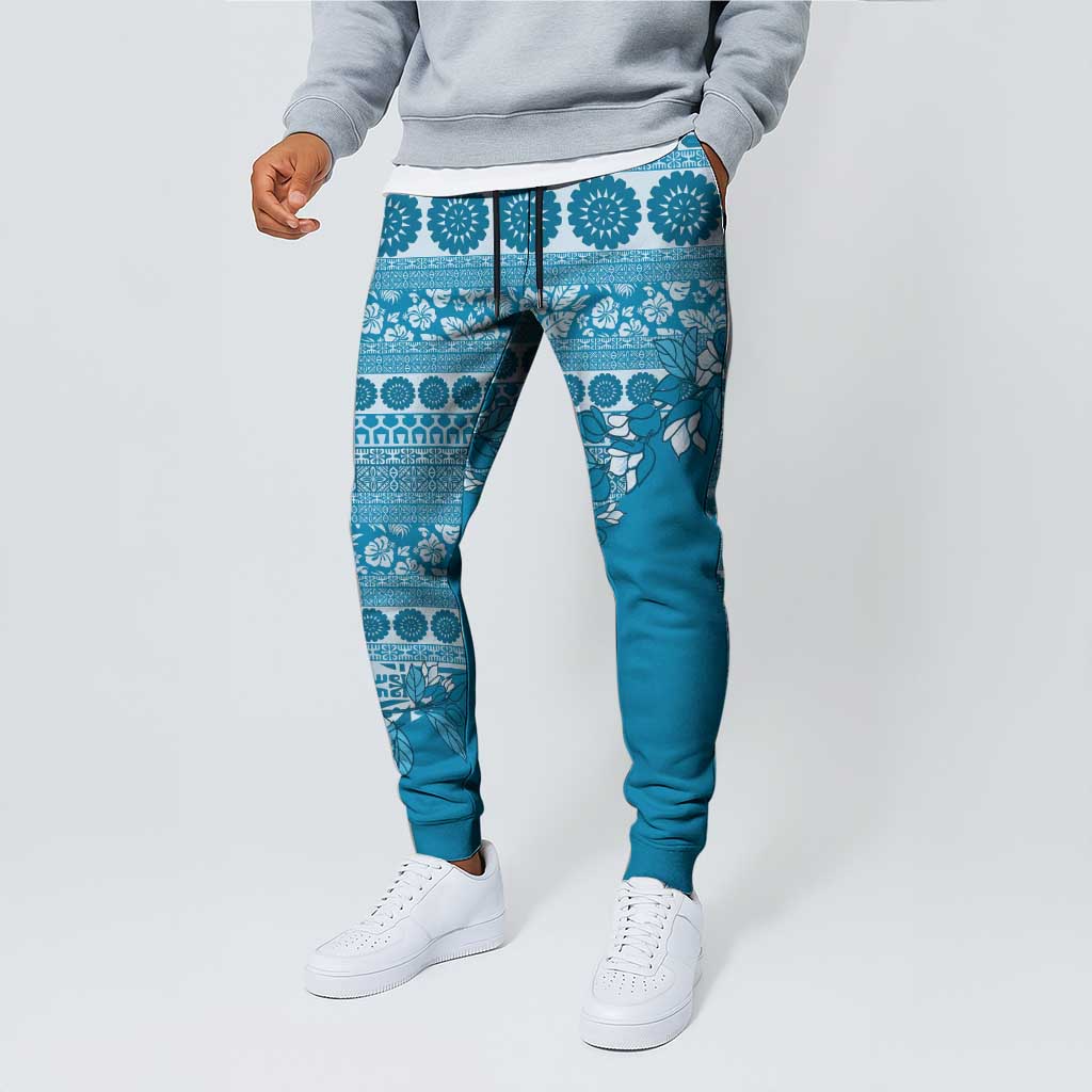 Fiji Marau na Kerisimasi Jogger Pants Aqua Tagimoucia Tapa Masi Tribal - Polynesian Pride
