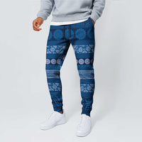 Fiji Marau na Kerisimasi Jogger Pants Blue Tapa Masi Inspired Christmas - Polynesian Pride