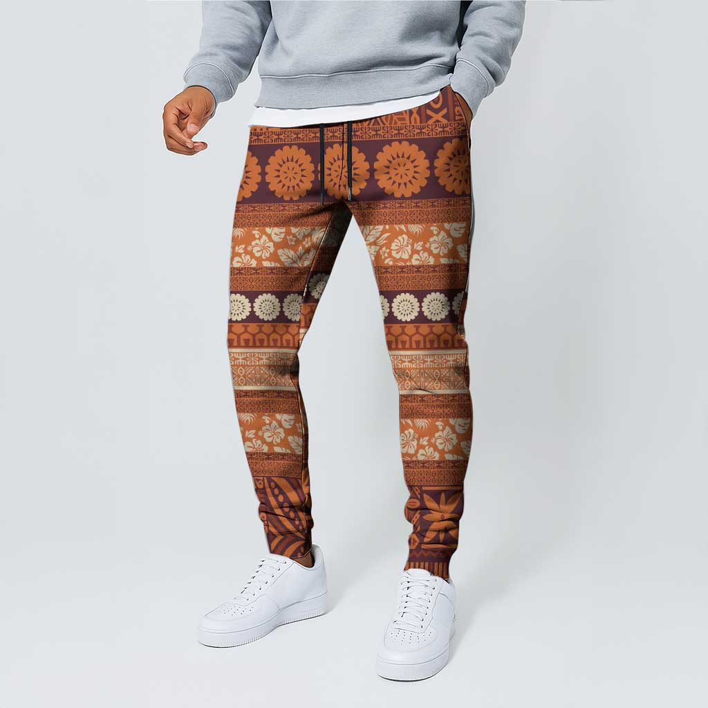 Fiji Marau na Kerisimasi Jogger Pants Gold Tapa Masi Inspired Christmas - Polynesian Pride