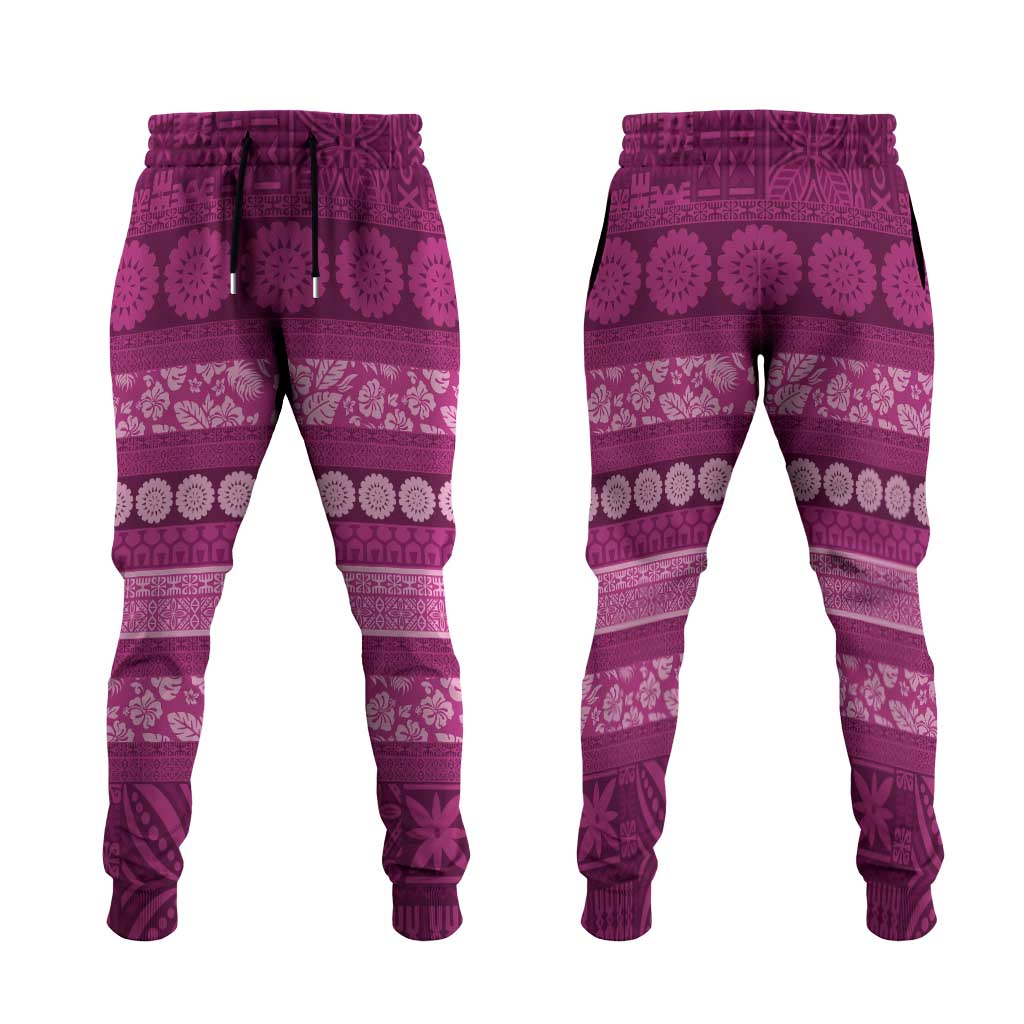 Fiji Marau na Kerisimasi Jogger Pants Pink Tapa Masi Inspired Christmas - Polynesian Pride