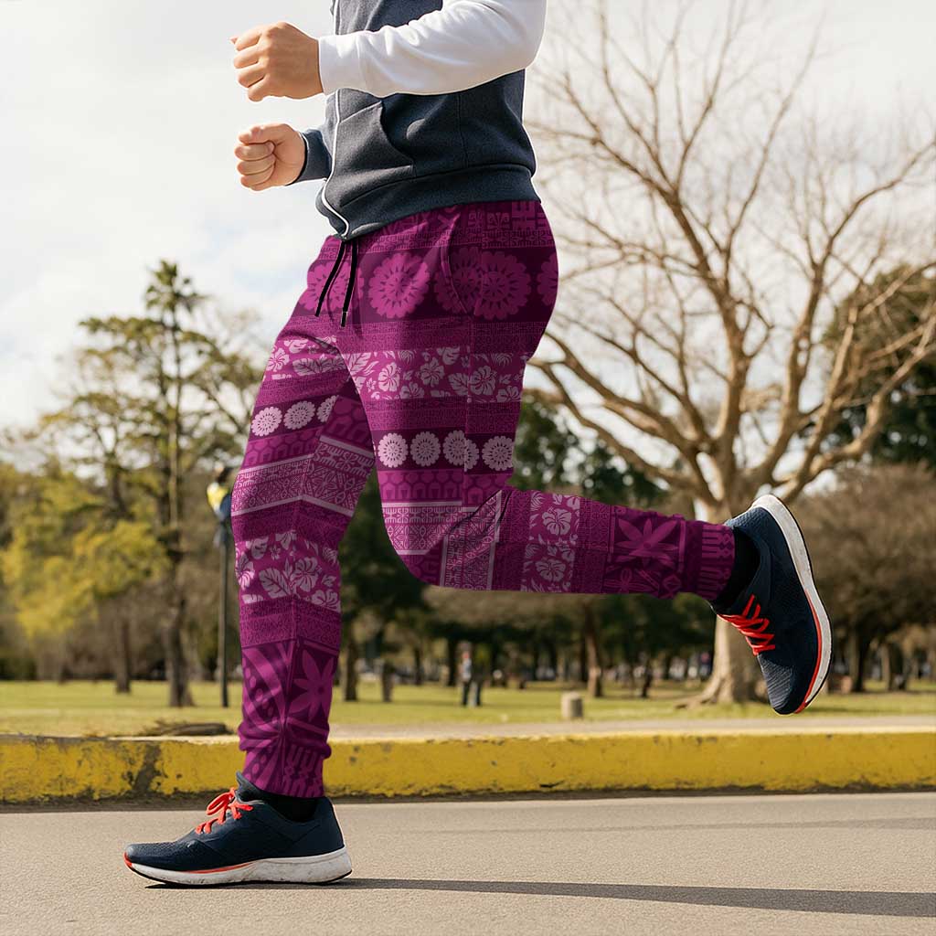 Fiji Marau na Kerisimasi Jogger Pants Pink Tapa Masi Inspired Christmas - Polynesian Pride