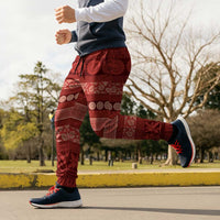 Fiji Marau na Kerisimasi Jogger Pants Red Tapa Masi Inspired Christmas - Polynesian Pride