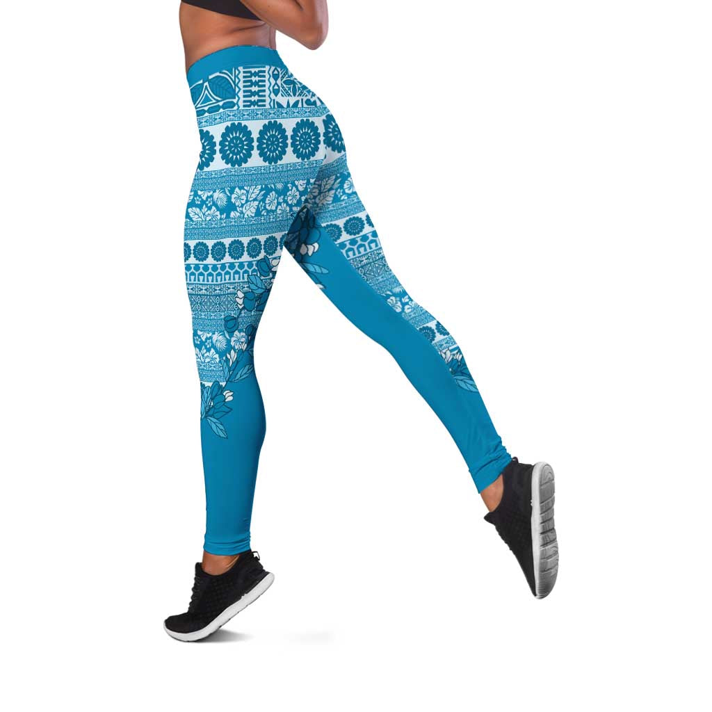 Fiji Marau na Kerisimasi Leggings Aqua Tagimoucia Tapa Masi Tribal - Polynesian Pride