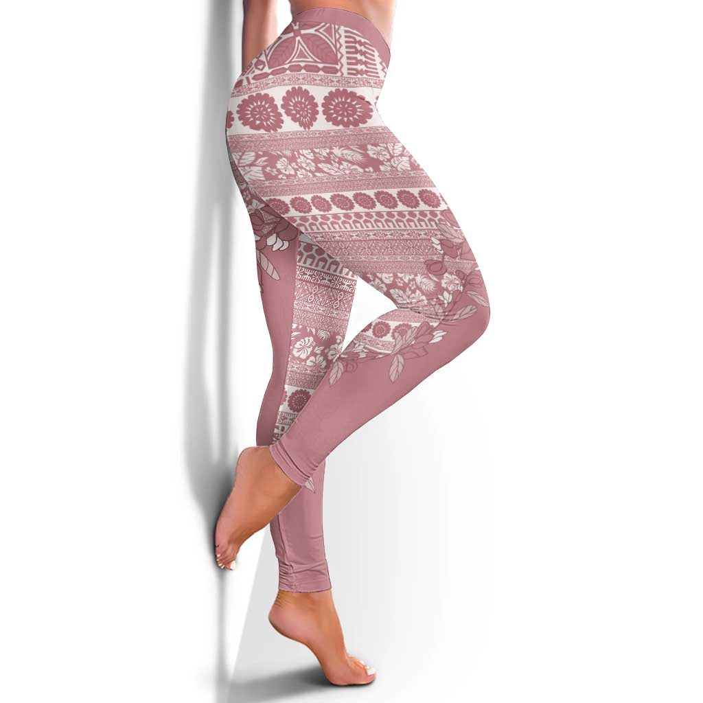 Fiji Marau na Kerisimasi Leggings Dusty Rose Tagimoucia Tapa Masi Tribal - Polynesian Pride