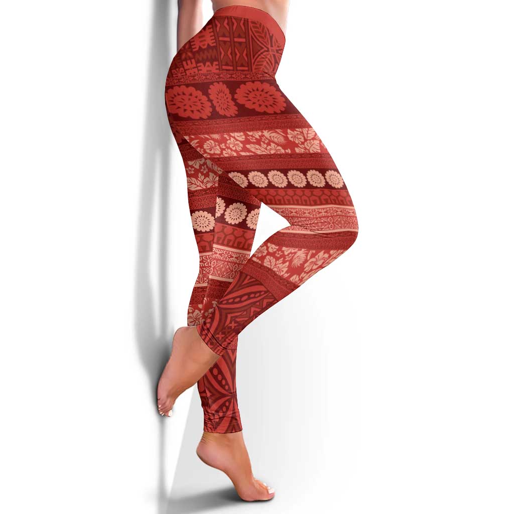 Fiji Marau na Kerisimasi Leggings Red Tapa Masi Inspired Christmas - Polynesian Pride