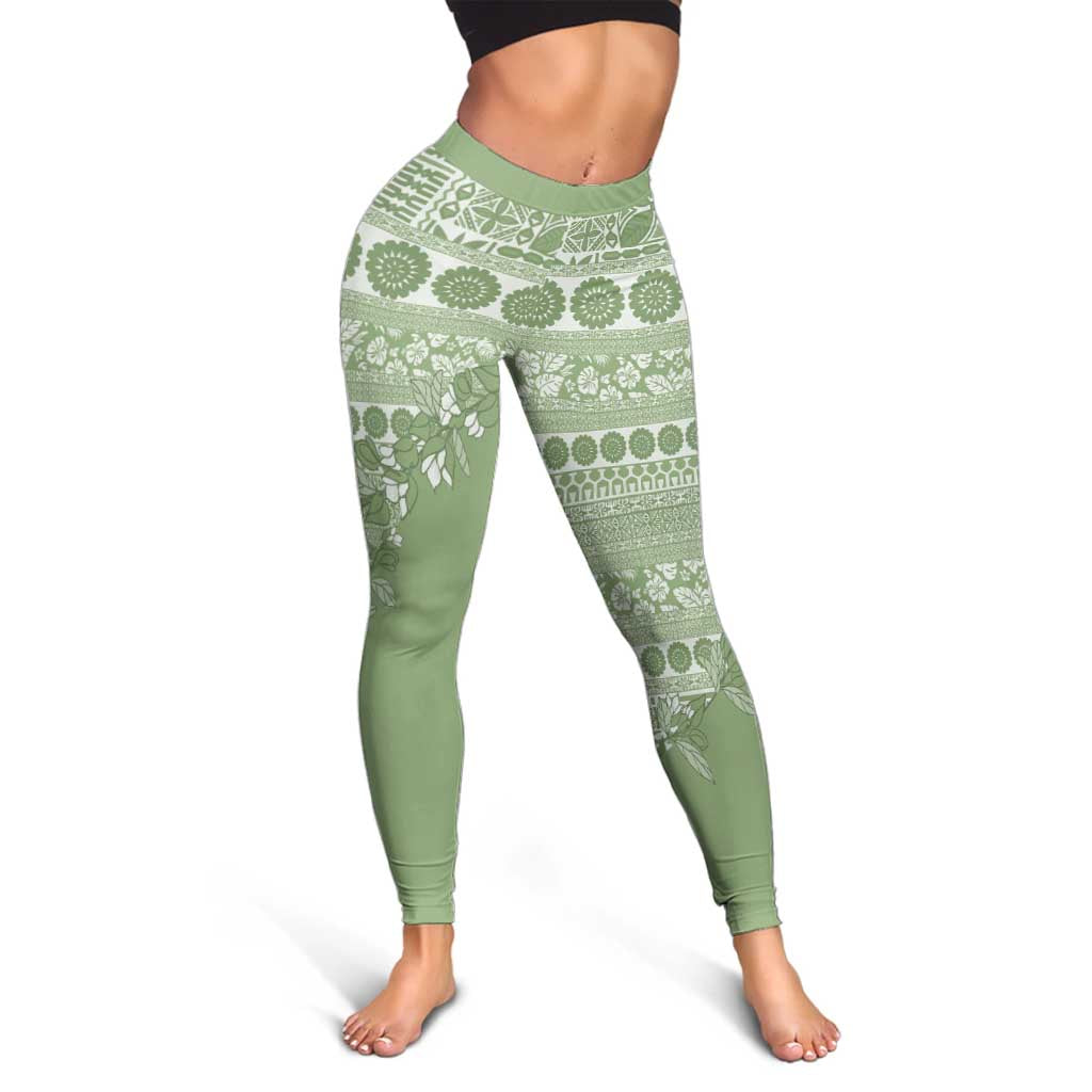Fiji Marau na Kerisimasi Leggings Sage Green Tagimoucia Tapa Masi Tribal - Polynesian Pride