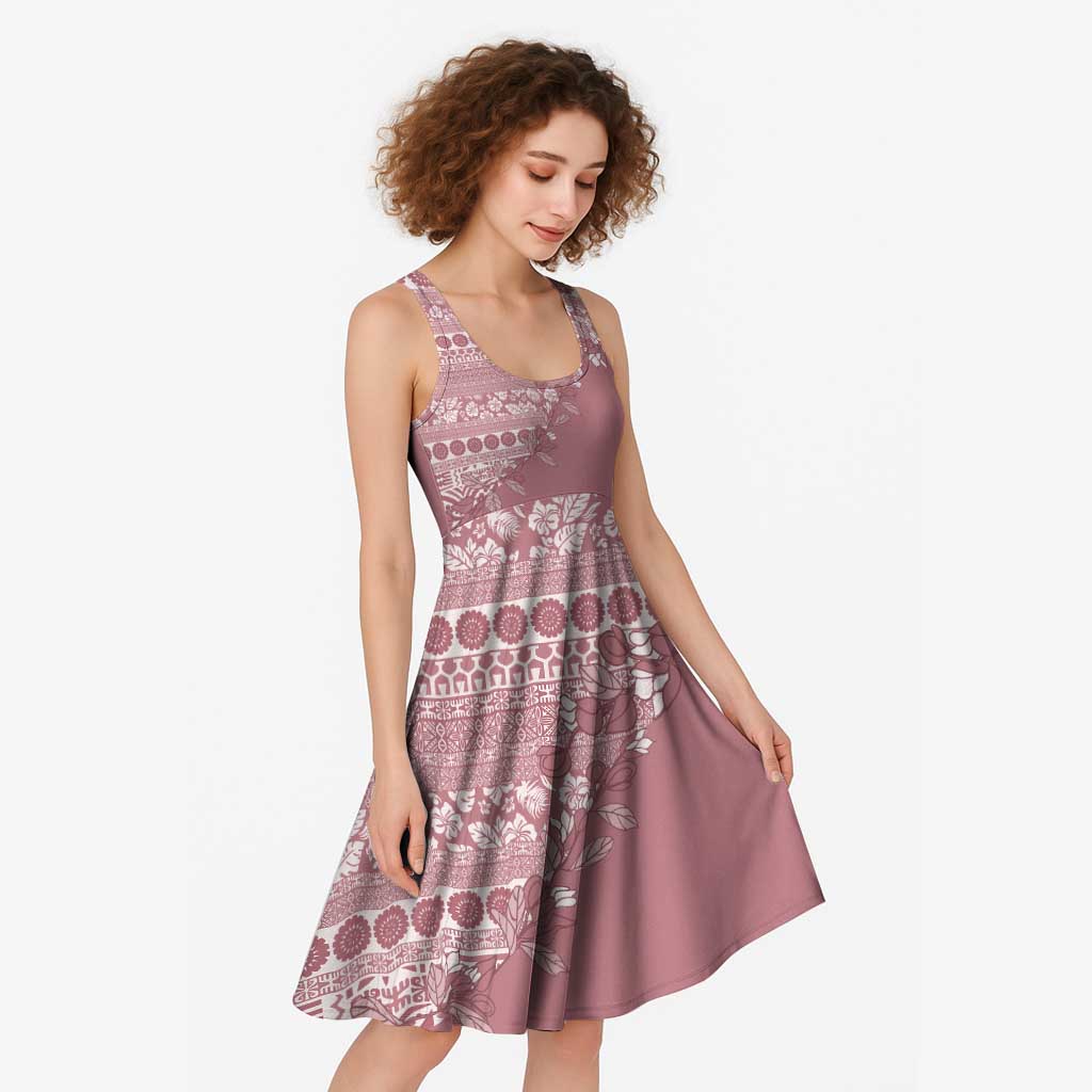 Fiji Marau na Kerisimasi Midi Dress Dusty Rose Tagimoucia Tapa Masi Tribal - Polynesian Pride