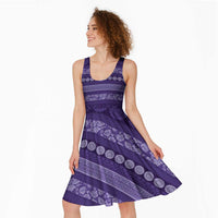 Fiji Marau na Kerisimasi Midi Dress Purple Tapa Masi Inspired Christmas - Polynesian Pride