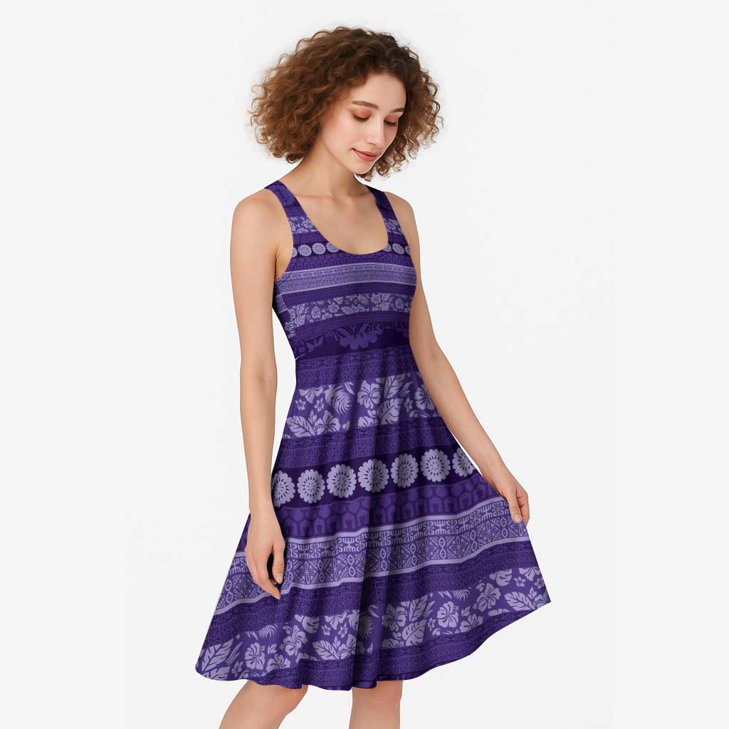 Fiji Marau na Kerisimasi Midi Dress Purple Tapa Masi Inspired Christmas - Polynesian Pride