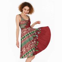 Fiji Marau na Kerisimasi Midi Dress Red Tagimoucia Tapa Masi Tribal - Polynesian Pride