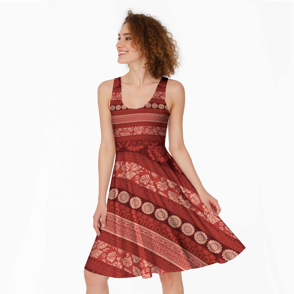 Fiji Marau na Kerisimasi Midi Dress Red Tapa Masi Inspired Christmas - Polynesian Pride