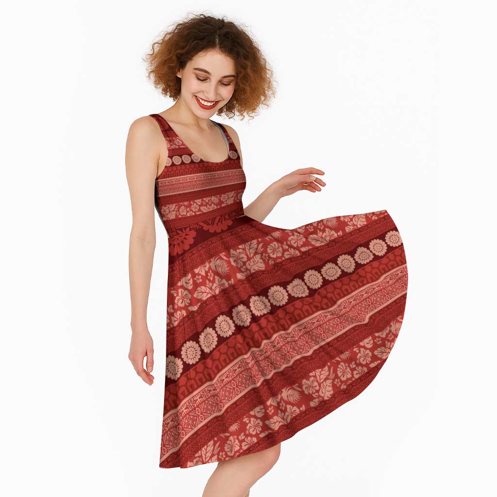 Fiji Marau na Kerisimasi Midi Dress Red Tapa Masi Inspired Christmas - Polynesian Pride
