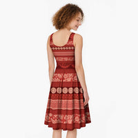 Fiji Marau na Kerisimasi Midi Dress Red Tapa Masi Inspired Christmas - Polynesian Pride