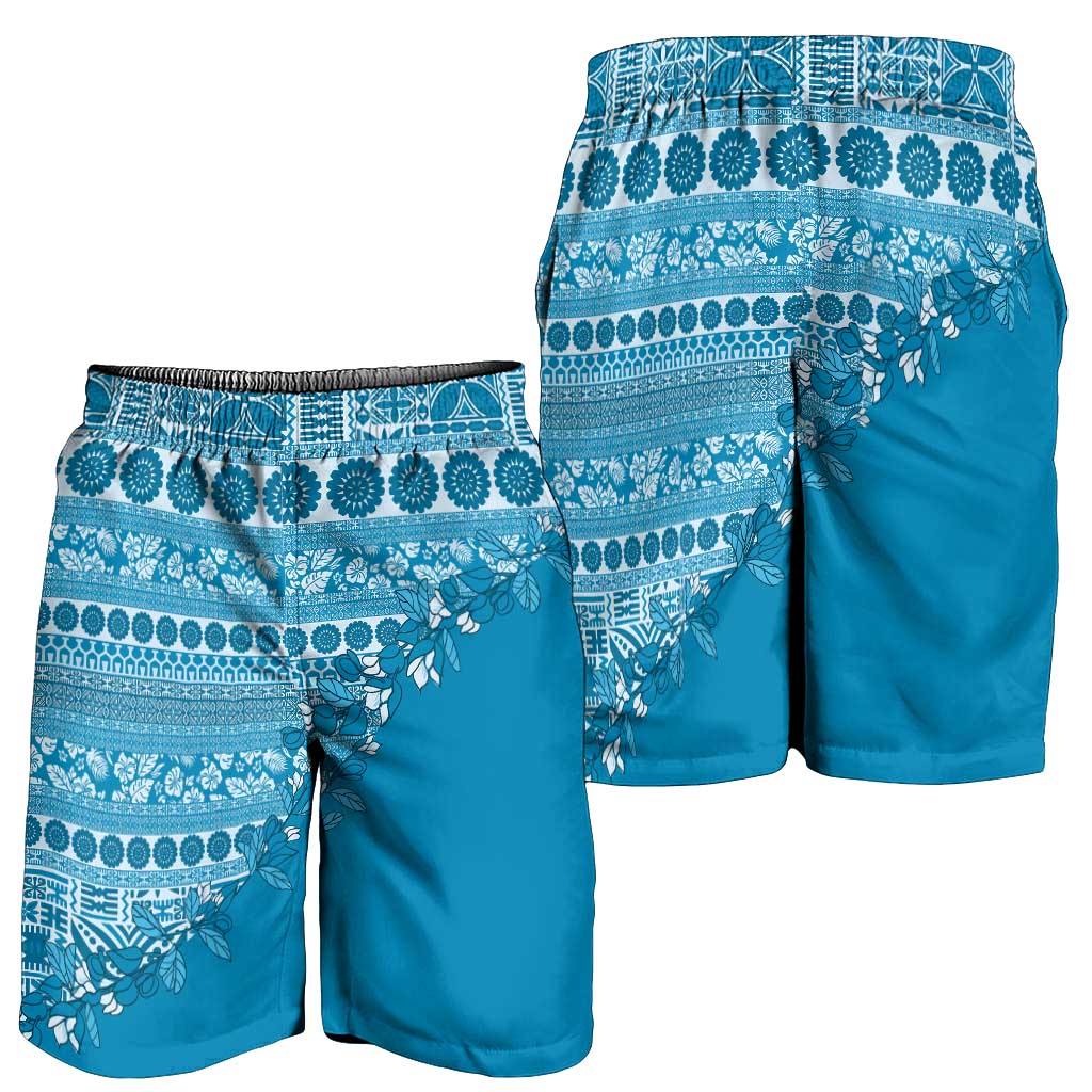 Fiji Marau na Kerisimasi Shorts for Men Aqua Tagimoucia Tapa Masi Tribal - Polynesian Pride