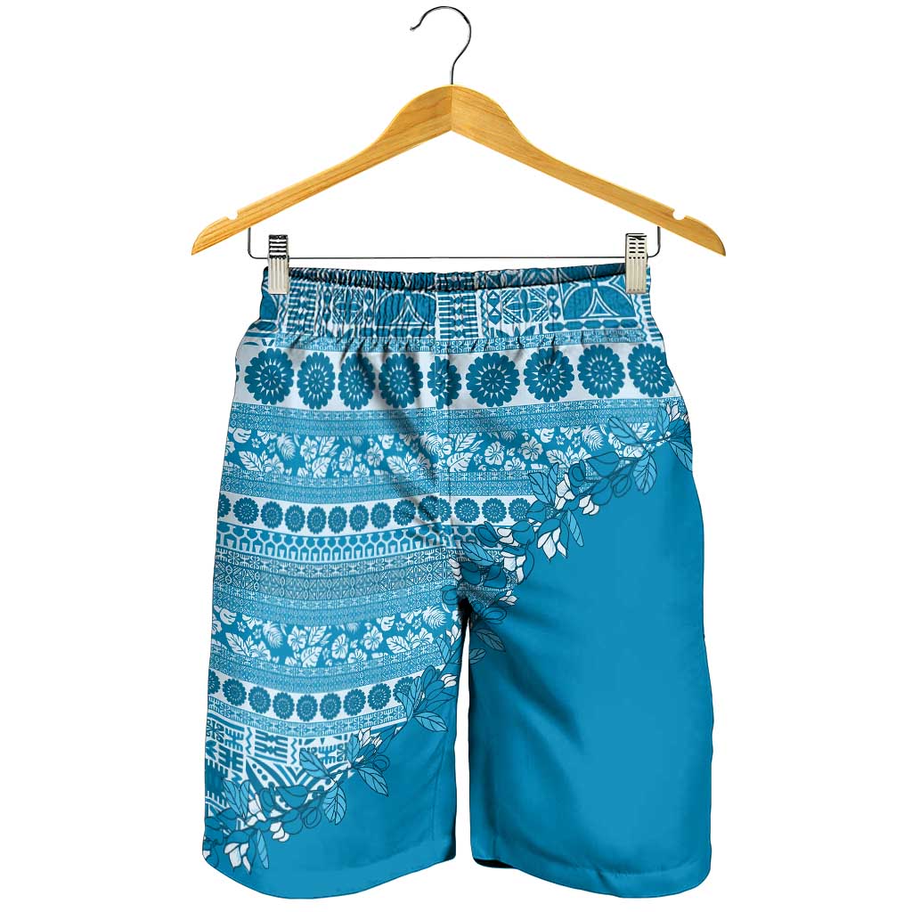 Fiji Marau na Kerisimasi Shorts for Men Aqua Tagimoucia Tapa Masi Tribal - Polynesian Pride
