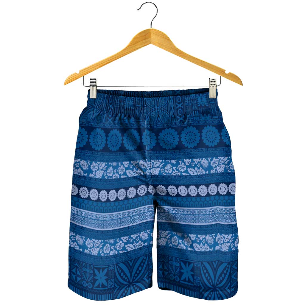 Fiji Marau na Kerisimasi Shorts for Men Blue Tapa Masi Inspired Christmas - Polynesian Pride