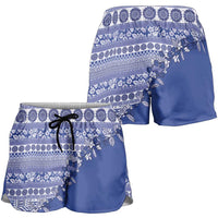 Fiji Marau na Kerisimasi Shorts for Women Blue Tagimoucia Tapa Masi Tribal - Polynesian Pride