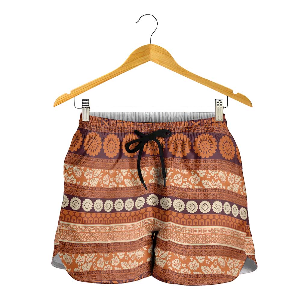 Fiji Marau na Kerisimasi Shorts for Women Gold Tapa Masi Inspired Christmas - Polynesian Pride