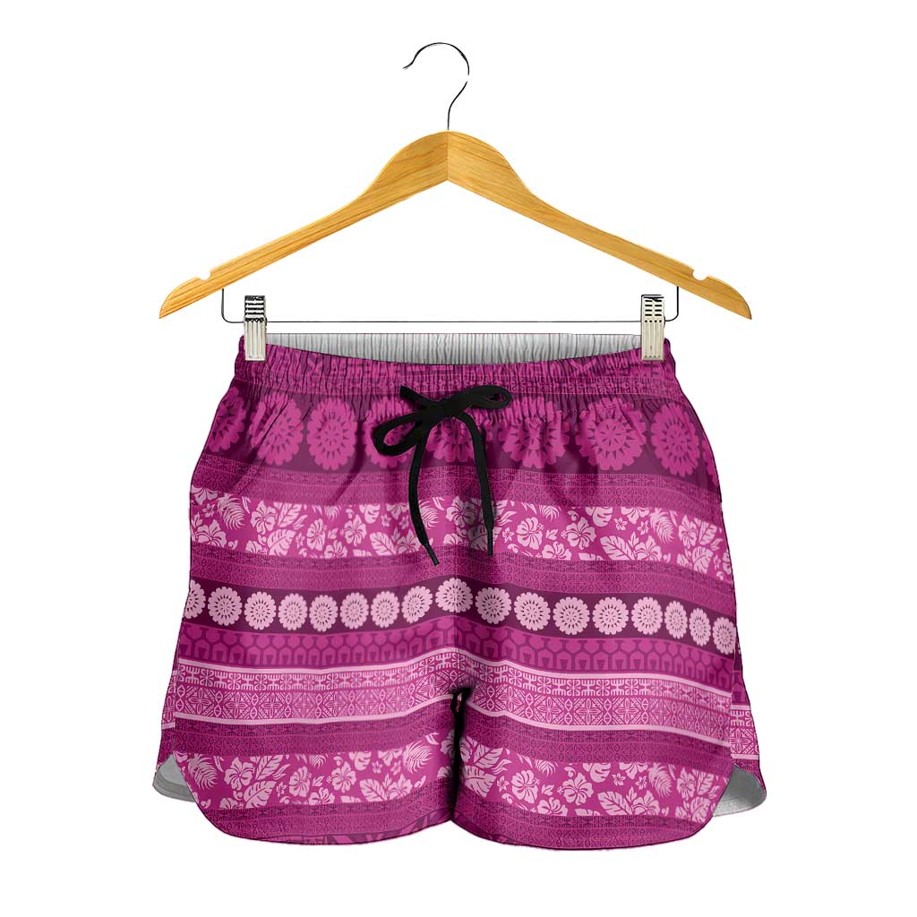 Fiji Marau na Kerisimasi Shorts for Women Pink Tapa Masi Inspired Christmas - Polynesian Pride