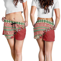 Fiji Marau na Kerisimasi Shorts for Women Red Tagimoucia Tapa Masi Tribal - Polynesian Pride