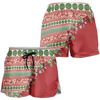 Fiji Marau na Kerisimasi Shorts for Women Red Tagimoucia Tapa Masi Tribal - Polynesian Pride