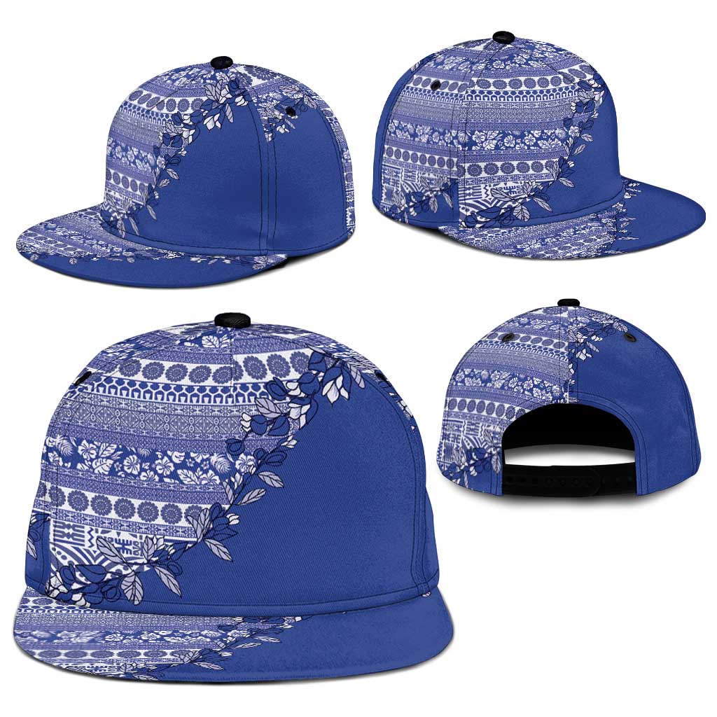 Fiji Marau na Kerisimasi Snapback Cap Blue Tagimoucia Tapa Masi Tribal - Polynesian Pride