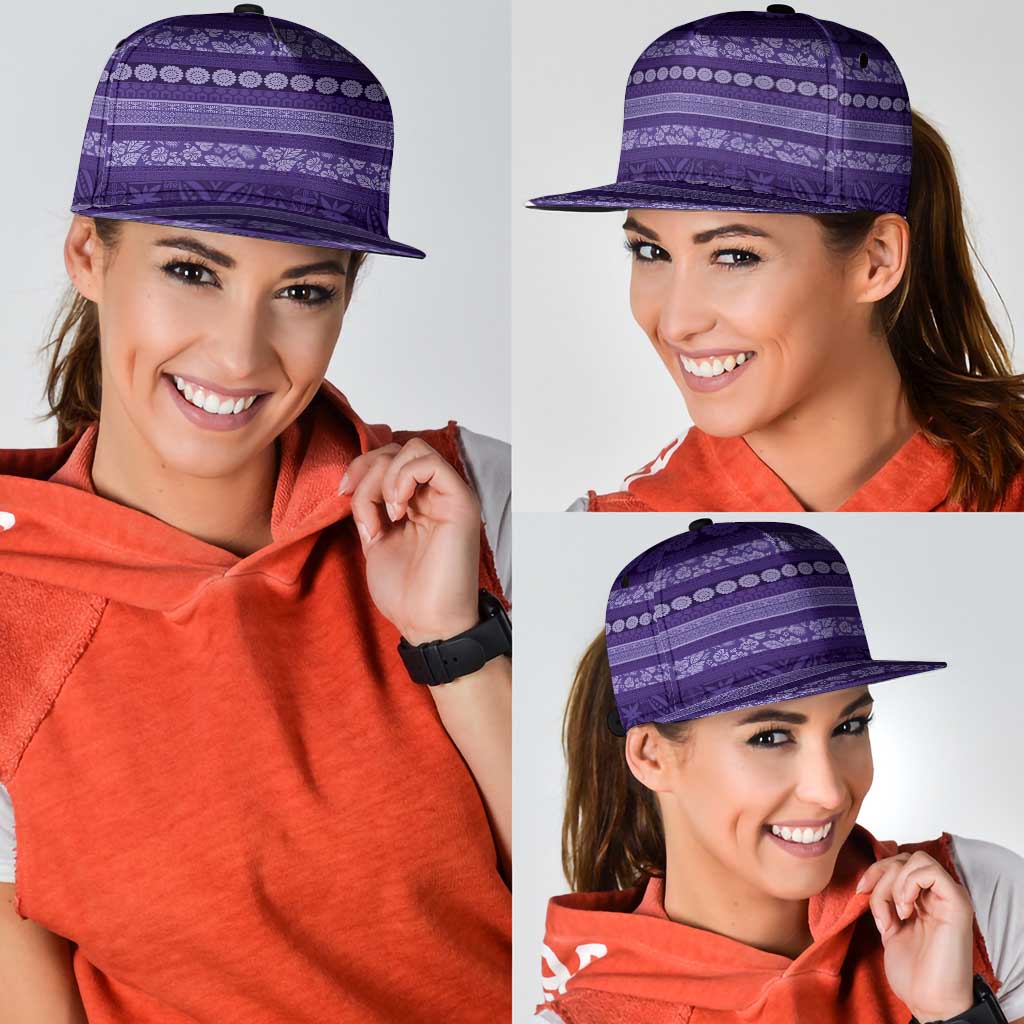 Fiji Marau na Kerisimasi Snapback Cap Purple Tapa Masi Inspired Christmas - Polynesian Pride