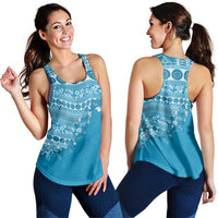 Fiji Marau na Kerisimasi Women Racerback Tank Aqua Tagimoucia Tapa Masi Tribal - Polynesian Pride