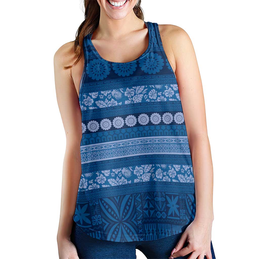 Fiji Marau na Kerisimasi Women Racerback Tank Blue Tapa Masi Inspired Christmas - Polynesian Pride