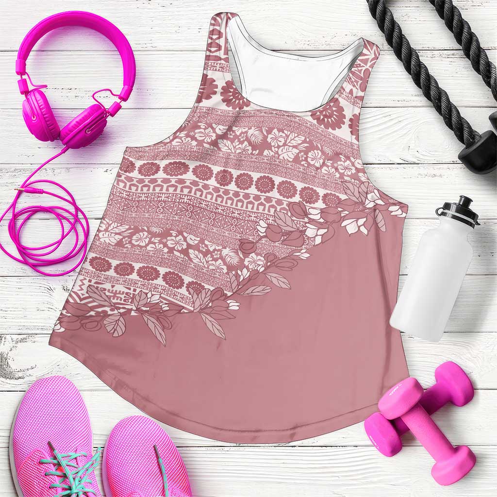 Fiji Marau na Kerisimasi Women Racerback Tank Dusty Rose Tagimoucia Tapa Masi Tribal - Polynesian Pride