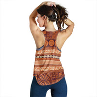 Fiji Marau na Kerisimasi Women Racerback Tank Gold Tapa Masi Inspired Christmas - Polynesian Pride