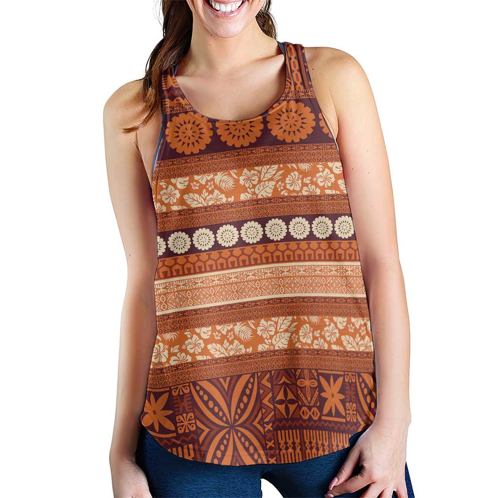 Fiji Marau na Kerisimasi Women Racerback Tank Gold Tapa Masi Inspired Christmas - Polynesian Pride