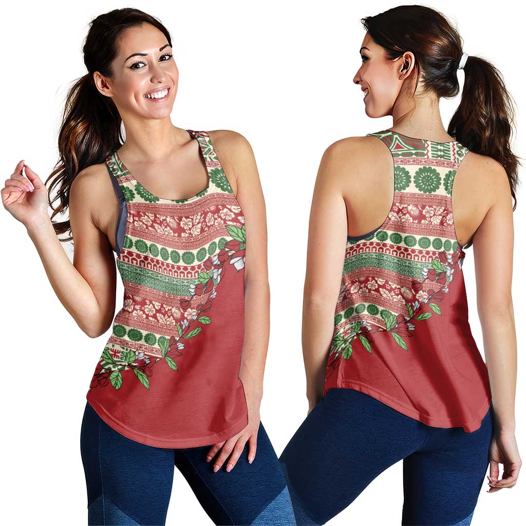 Fiji Marau na Kerisimasi Women Racerback Tank Red Tagimoucia Tapa Masi Tribal - Polynesian Pride
