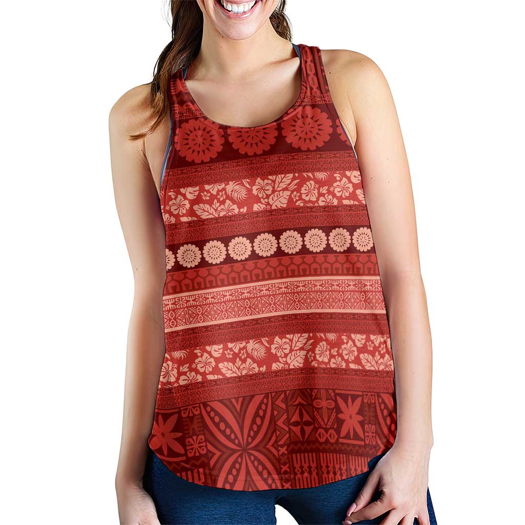 Fiji Marau na Kerisimasi Women Racerback Tank Red Tapa Masi Inspired Christmas - Polynesian Pride