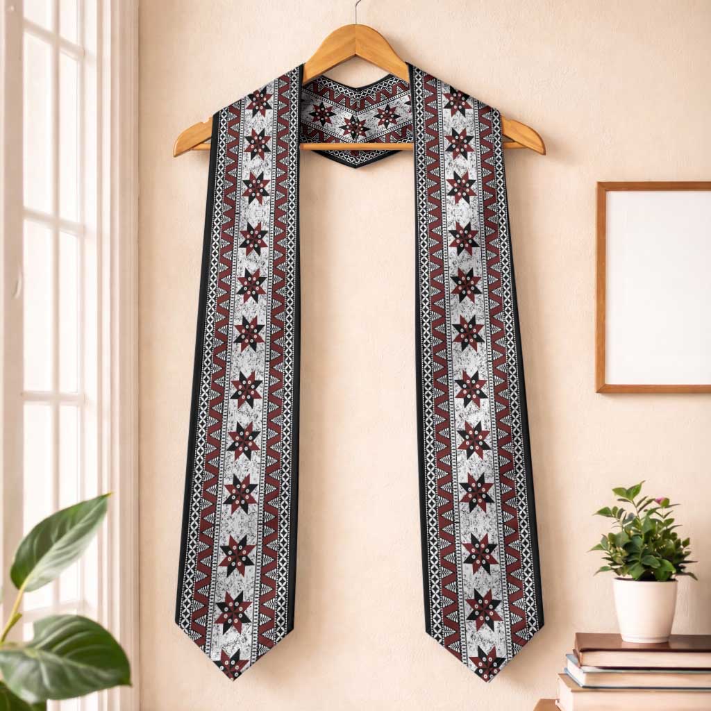 Fijian Masi Pattern Special Graduation Stole LT01 One Size White - Polynesian Pride