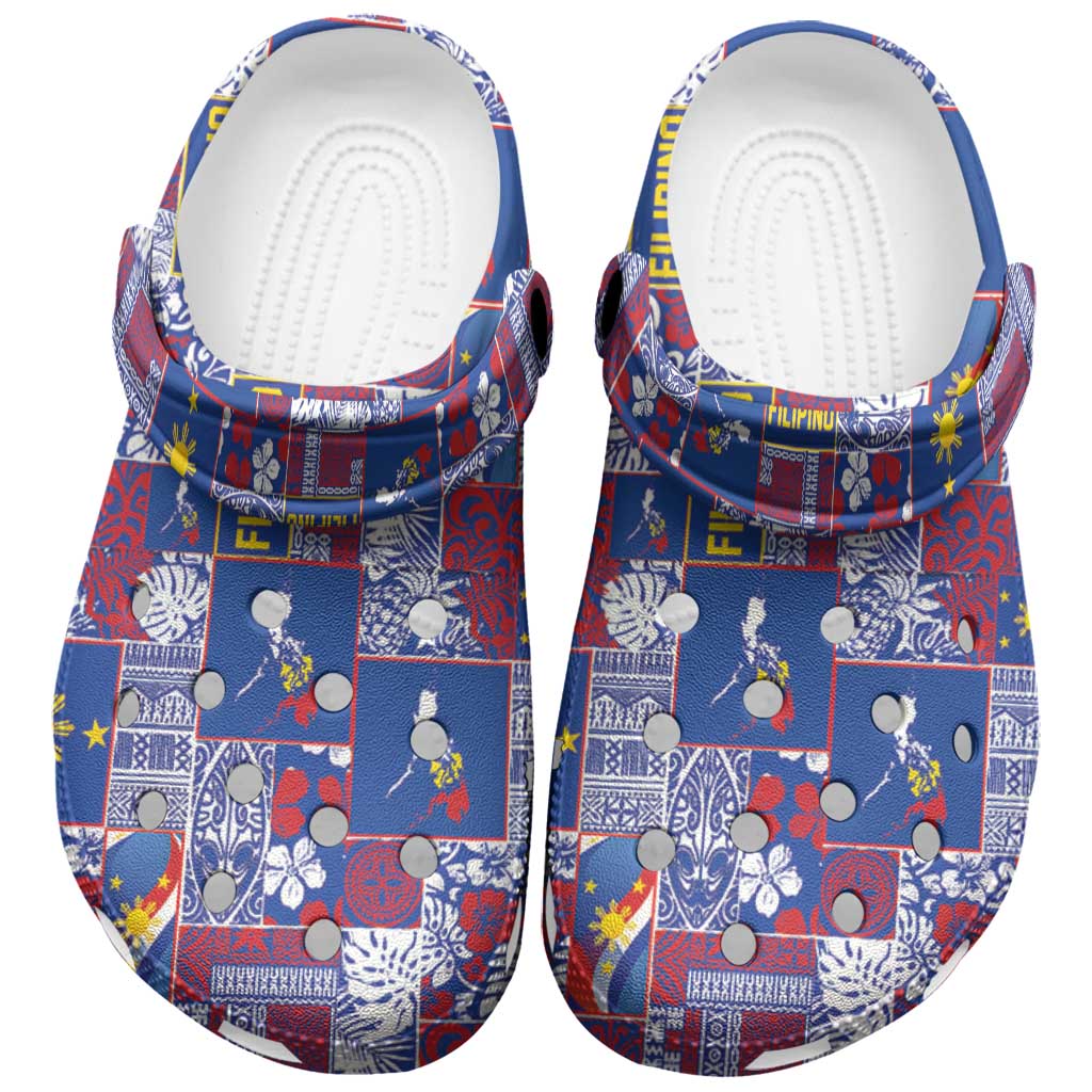 Filipino Maligayang Pasko Clogs Shoes Pacific Patchwork Xmas Vibes LT9 Blue - Polynesian Pride