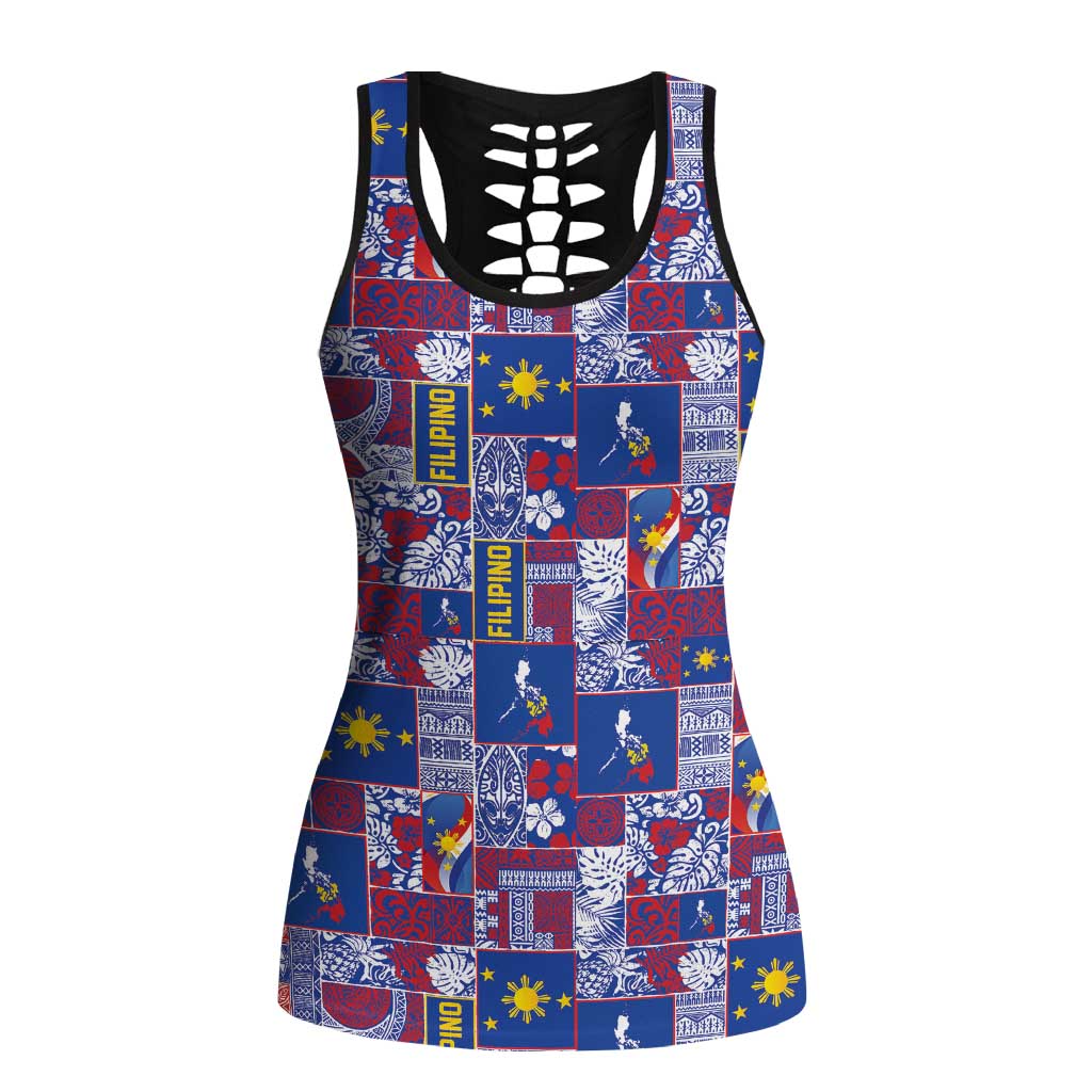 Filipino Maligayang Pasko Hollow Tank Top Pacific Patchwork Xmas Vibes LT9 Female Blue - Polynesian Pride