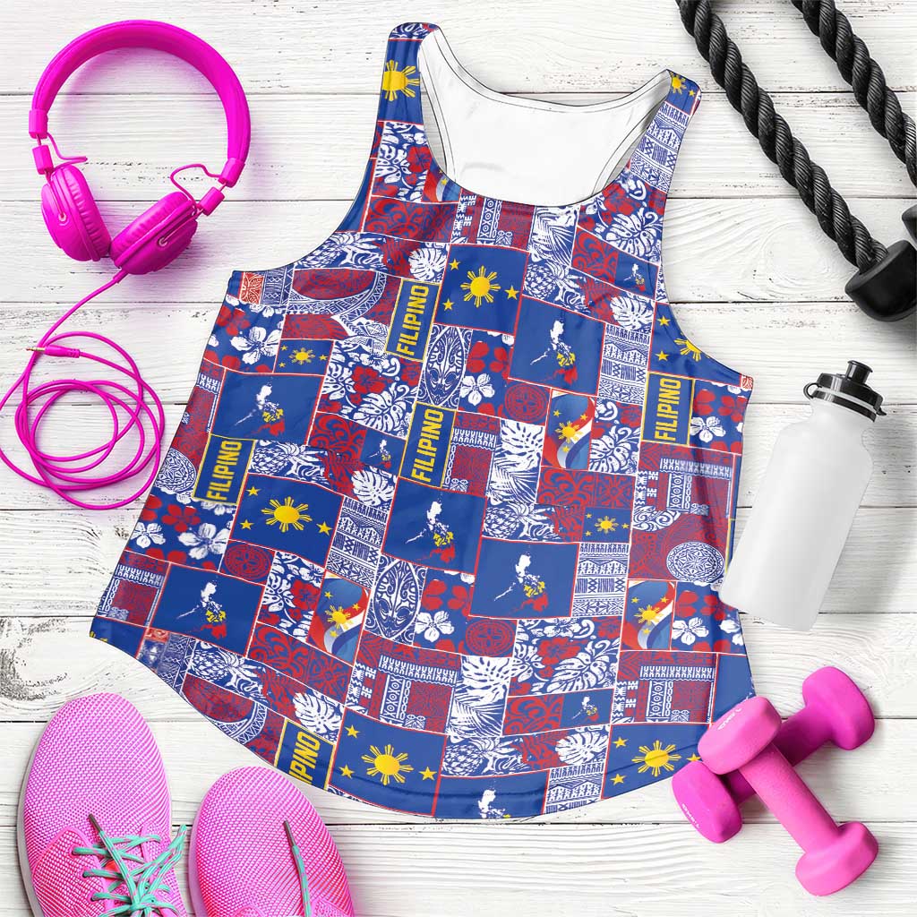 Filipino Maligayang Pasko Women Racerback Tank Pacific Patchwork Xmas Vibes - Polynesian Pride